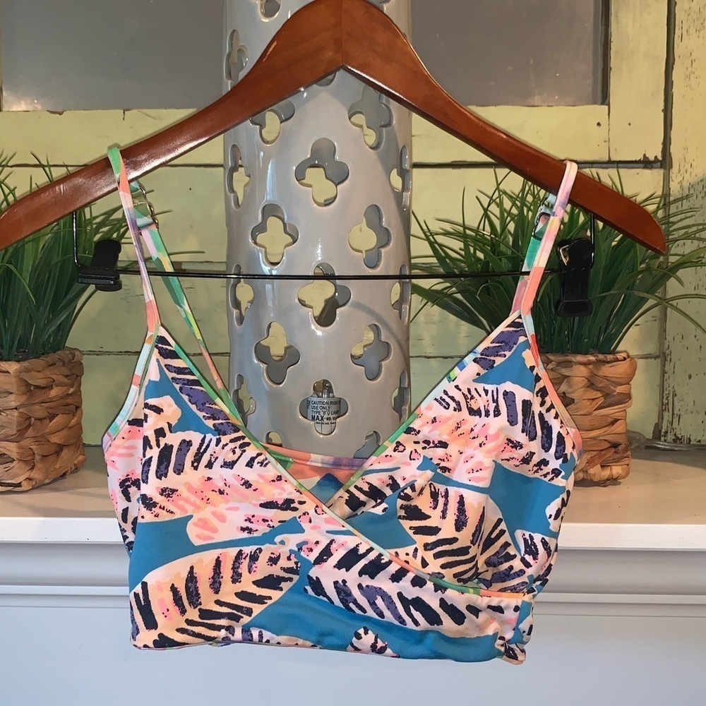 Maaji Tropical Reef Reversible Multi-Print Crossover Girls Swim Top Size 14